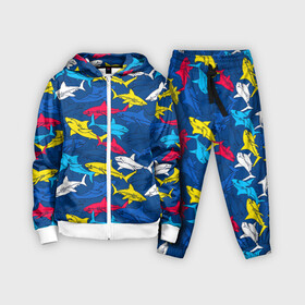 Детский костюм 3D с принтом Акулы ,  |  | blue | drawin | fashion | fish | illustration | ocean | predator | red | sea | sharks | style | water | yellow | youth | акулы | вода | графика | жёлтый | иллюстрация | картинка | красный | мода | молодежная | море | океан | рисунок | рыба | син