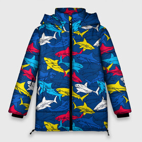 Женская зимняя куртка 3D с принтом Акулы , верх — 100% полиэстер; подкладка — 100% полиэстер; утеплитель — 100% полиэстер | длина ниже бедра, силуэт Оверсайз. Есть воротник-стойка, отстегивающийся капюшон и ветрозащитная планка. 

Боковые карманы с листочкой на кнопках и внутренний карман на молнии | blue | drawin | fashion | fish | illustration | ocean | predator | red | sea | sharks | style | water | yellow | youth | акулы | вода | графика | жёлтый | иллюстрация | картинка | красный | мода | молодежная | море | океан | рисунок | рыба | син