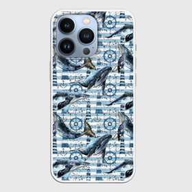 Чехол для iPhone 13 Pro с принтом Киты ,  |  | animals | lighthouse | ocean | s | sea | steering wheel | vest | water | whales | вода | графика | животные | иллюстрация | картинка | киты | маяк | мода | молодежная | море | океан | полосы | рисунок | синий | стиль | тельняшка | фон