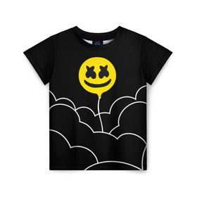 Детская футболка 3D с принтом MARSHMELLO - HAPPIER , 100% гипоаллергенный полиэфир | прямой крой, круглый вырез горловины, длина до линии бедер, чуть спущенное плечо, ткань немного тянется | happier | marsh | marshmallow | marshmello | marshmelo | mello | music | smile | диджей | лого | маршмеллов | маршмеллоу | маршмеллу | маршмело | маршмелов | маршмелоу | музыка | музыкант | трэп | улыбка | хаус