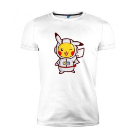 Мужская футболка премиум с принтом Pikachu Astronaut , 92% хлопок, 8% лайкра | приталенный силуэт, круглый вырез ворота, длина до линии бедра, короткий рукав | 
