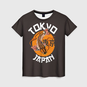 Женская футболка 3D с принтом Токио , 100% полиэфир ( синтетическое хлопкоподобное полотно) | прямой крой, круглый вырез горловины, длина до линии бедер | carp | city | country | fashio | fish | gold | great | hieroglyphs | japan | koi | sun | symbol | tokyo | акварель | большое | город | графика | золотая | иероглифы | иллюстрация | карп | картинка | кои | мода | рисунок | рыбка | символ | солнце