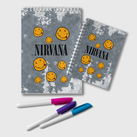 Блокнот с принтом NIRVANA , 100% бумага | 48 листов, плотность листов — 60 г/м2, плотность картонной обложки — 250 г/м2. Листы скреплены удобной пружинной спиралью. Цвет линий — светло-серый
 | nirvana | альтернативный рок | гранж | группа | курт кобейн | логотип нирвана | музыка | нирвана | песни | рок