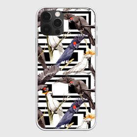 Чехол для iPhone 12 Pro с принтом Попугаи какаду , силикон | область печати: задняя сторона чехла, без боковых панелей | birds | bri | cockatoo | exotic | jungle | palm | parrots | tropical | акварель | геометрический | графика | джунгли | иллюстрация | картинка | мода | молодежная | орнамент | пальмы | попугаи | птицы | рисунок | стиль