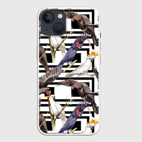 Чехол для iPhone 13 с принтом Попугаи какаду ,  |  | birds | bri | cockatoo | exotic | jungle | palm | parrots | tropical | акварель | геометрический | графика | джунгли | иллюстрация | картинка | мода | молодежная | орнамент | пальмы | попугаи | птицы | рисунок | стиль