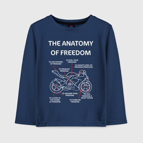 Детский лонгслив хлопок с принтом The anatomy of freedom , 100% хлопок | круглый вырез горловины, полуприлегающий силуэт, длина до линии бедер | анатомия | байкер | колёса | мотоцикл | свобода | скорость | схема