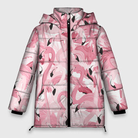 Женская зимняя куртка 3D с принтом Фламинго , верх — 100% полиэстер; подкладка — 100% полиэстер; утеплитель — 100% полиэстер | длина ниже бедра, силуэт Оверсайз. Есть воротник-стойка, отстегивающийся капюшон и ветрозащитная планка. 

Боковые карманы с листочкой на кнопках и внутренний карман на молнии | birds | drawing | fashion | feathers | flamingo | graphics | illustration | picture | pink | stand | style | wings | youth | графика | иллюстрация | картинка | клюв | красивые | крылья | мода | молодежная | перья | птицы | рисунок | розовый | стиль | стоя