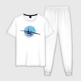 Мужская пижама хлопок с принтом Самолет , 100% хлопок | брюки и футболка прямого кроя, без карманов, на брюках мягкая резинка на поясе и по низу штанин
 | pilot | plane | пилот | самолет | стюардесса
