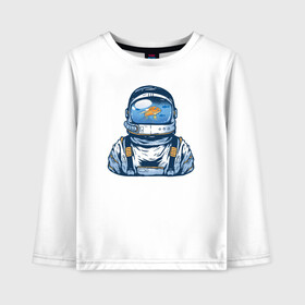 Детский лонгслив хлопок с принтом Космонавт с Рыбкой , 100% хлопок | круглый вырез горловины, полуприлегающий силуэт, длина до линии бедер | астронавт | космонавт | космос | рыба | рыбалка | рыбы | шлем