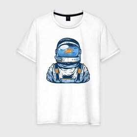 Мужская футболка хлопок с принтом Космонавт с Рыбкой , 100% хлопок | прямой крой, круглый вырез горловины, длина до линии бедер, слегка спущенное плечо. | астронавт | космонавт | космос | рыба | рыбалка | рыбы | шлем