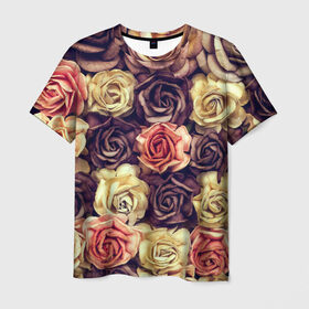 Мужская футболка 3D с принтом Шоколадные розы , 100% полиэфир | прямой крой, круглый вырез горловины, длина до линии бедер | бабушке | девочке | девушке | дочке | желтые цветы | женщине | маме | подруге | природа | розовые цветы | розы | сестре | теще | тюльпаны | цветы