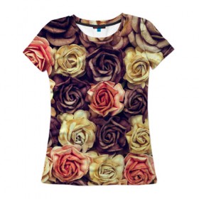 Женская футболка 3D с принтом Шоколадные розы , 100% полиэфир ( синтетическое хлопкоподобное полотно) | прямой крой, круглый вырез горловины, длина до линии бедер | бабушке | девочке | девушке | дочке | желтые цветы | женщине | маме | подруге | природа | розовые цветы | розы | сестре | теще | тюльпаны | цветы