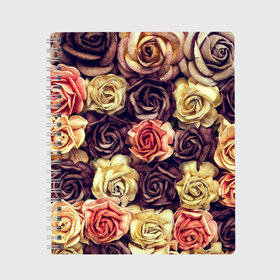 Тетрадь с принтом Шоколадные розы , 100% бумага | 48 листов, плотность листов — 60 г/м2, плотность картонной обложки — 250 г/м2. Листы скреплены сбоку удобной пружинной спиралью. Уголки страниц и обложки скругленные. Цвет линий — светло-серый
 | Тематика изображения на принте: бабушке | девочке | девушке | дочке | желтые цветы | женщине | маме | подруге | природа | розовые цветы | розы | сестре | теще | тюльпаны | цветы