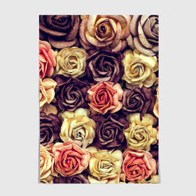 Постер с принтом Шоколадные розы , 100% бумага
 | бумага, плотность 150 мг. Матовая, но за счет высокого коэффициента гладкости имеет небольшой блеск и дает на свету блики, но в отличии от глянцевой бумаги не покрыта лаком | бабушке | девочке | девушке | дочке | желтые цветы | женщине | маме | подруге | природа | розовые цветы | розы | сестре | теще | тюльпаны | цветы