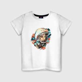 Детская футболка хлопок с принтом Гагарин , 100% хлопок | круглый вырез горловины, полуприлегающий силуэт, длина до линии бедер | 12 апреля | астронавт | вселенная | день космонавтики | звезды | космонавт | космос | луна | планета | поехали | полет | ссср | юрий