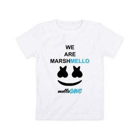 Детская футболка хлопок с принтом Marshmello (MELLOGANG) , 100% хлопок | круглый вырез горловины, полуприлегающий силуэт, длина до линии бедер | christopher comstock | dj | marshmello | mellogang | music | диджей | клубная музыка | клубняк | крис комсток | логотип | маршмеллоу | музыка