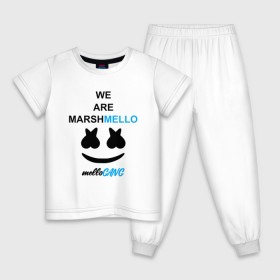 Детская пижама хлопок с принтом Marshmello (MELLOGANG) , 100% хлопок |  брюки и футболка прямого кроя, без карманов, на брюках мягкая резинка на поясе и по низу штанин
 | Тематика изображения на принте: christopher comstock | dj | marshmello | mellogang | music | диджей | клубная музыка | клубняк | крис комсток | логотип | маршмеллоу | музыка
