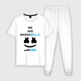Мужская пижама хлопок с принтом Marshmello (MELLOGANG) , 100% хлопок | брюки и футболка прямого кроя, без карманов, на брюках мягкая резинка на поясе и по низу штанин
 | christopher comstock | dj | marshmello | mellogang | music | диджей | клубная музыка | клубняк | крис комсток | логотип | маршмеллоу | музыка