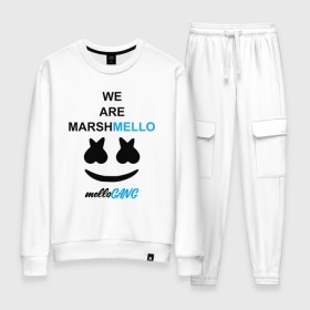 Женский костюм хлопок с принтом Marshmello (MELLOGANG) , 100% хлопок | на свитшоте круглая горловина, мягкая резинка по низу. Брюки заужены к низу, на них два вида карманов: два 