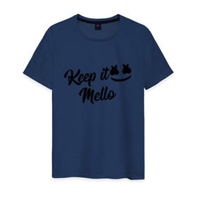 Мужская футболка хлопок с принтом Keep it Mello (Marshmello) , 100% хлопок | прямой крой, круглый вырез горловины, длина до линии бедер, слегка спущенное плечо. | christopher comstock | dj | keep | keep it mello | marshmello | mello | music | диджей | клубная музыка | клубняк | крис комсток | логотип | маршмеллоу | музыка