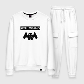 Женский костюм хлопок с принтом MELLOGANG (MARSHMELLO) , 100% хлопок | на свитшоте круглая горловина, мягкая резинка по низу. Брюки заужены к низу, на них два вида карманов: два 