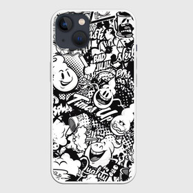 Чехол для iPhone 13 с принтом Черно Белое Граффити ,  |  | street art | арт | банка | белый | кисти | краска | надпись | роспись | стена | стикербомбинг | улица | черный