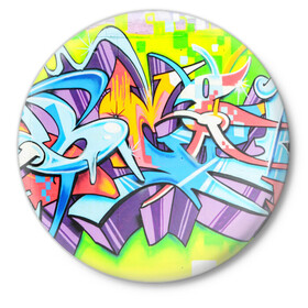 Значок с принтом Неоновая кислота ,  металл | круглая форма, металлическая застежка в виде булавки | grafity | paint | street art | urban | город | граффити | искусство | кирпичи | краски | рисунки | стена | улицы | уличное искусство