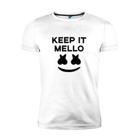 Мужская футболка премиум с принтом KEEP IT MELLO (Marshmello) , 92% хлопок, 8% лайкра | приталенный силуэт, круглый вырез ворота, длина до линии бедра, короткий рукав | christopher comstock | dj | keep it mello | marshmello | mello | music | диджей | клубная музыка | клубняк | крис комсток | логотип | маршмеллоу | музыка