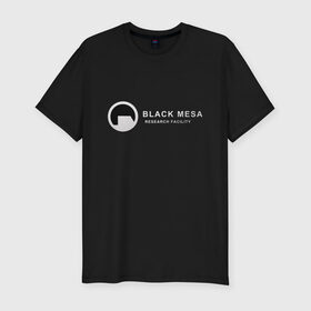 Мужская футболка премиум с принтом Black mesa logo , 92% хлопок, 8% лайкра | приталенный силуэт, круглый вырез ворота, длина до линии бедра, короткий рукав | Тематика изображения на принте: black mesa | black mesa logo | research facility