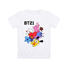 Детская футболка хлопок с принтом BT21 Mascots , 100% хлопок | круглый вырез горловины, полуприлегающий силуэт, длина до линии бедер | bangtan boys | bt21mascots | bts | chimmy | cooky | koya | mang | rj | shooky | tata | van