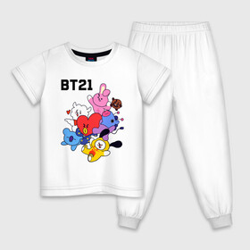 Детская пижама хлопок с принтом BT21 Mascots , 100% хлопок |  брюки и футболка прямого кроя, без карманов, на брюках мягкая резинка на поясе и по низу штанин
 | Тематика изображения на принте: bangtan boys | bt21mascots | bts | chimmy | cooky | koya | mang | rj | shooky | tata | van