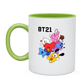 Кружка двухцветная с принтом BT21 Mascots , керамика | объем — 330 мл, диаметр — 80 мм. Цветная ручка и кайма сверху, в некоторых цветах — вся внутренняя часть | bangtan boys | bt21mascots | bts | chimmy | cooky | koya | mang | rj | shooky | tata | van