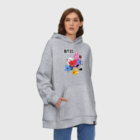 Худи SuperOversize хлопок с принтом BT21 Mascots , 70% хлопок, 30% полиэстер, мягкий начес внутри | карман-кенгуру, эластичная резинка на манжетах и по нижней кромке, двухслойный капюшон
 | bangtan boys | bt21mascots | bts | chimmy | cooky | koya | mang | rj | shooky | tata | van