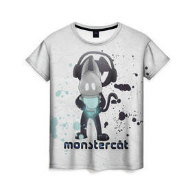 Женская футболка 3D с принтом Monstercat , 100% полиэфир ( синтетическое хлопкоподобное полотно) | прямой крой, круглый вырез горловины, длина до линии бедер | monstercat | клуб | клубная музыка | кот | котенок | кошка | лейбл | монстар | монстар кет | монстер | музыка | танцевальная музыка | электронная | электронная музыка