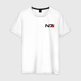 Мужская футболка хлопок с принтом MASS EFFECT N7 , 100% хлопок | прямой крой, круглый вырез горловины, длина до линии бедер, слегка спущенное плечо. | 