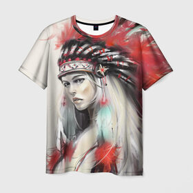 Мужская футболка 3D с принтом Индейская девушка , 100% полиэфир | прямой крой, круглый вырез горловины, длина до линии бедер | африка | индейцы | куп | перо | перья | этно