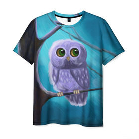 Мужская футболка 3D с принтом Совёнок , 100% полиэфир | прямой крой, круглый вырез горловины, длина до линии бедер | животное | зверюшка | лес | ребёнок | сказка | сова | совёнок | совух