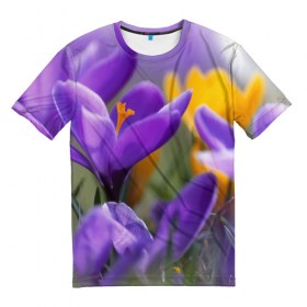 Мужская футболка 3D с принтом Фиолетовые цветы , 100% полиэфир | прямой крой, круглый вырез горловины, длина до линии бедер | бабушке | девочке | девушке | дочке | желтые цветы | женщине | маме | подруге | природа | розовые цветы | розы | сестре | теще | тюльпаны | цветы