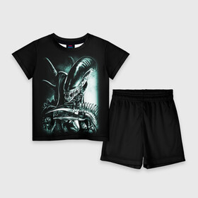 Детский костюм с шортами 3D с принтом Чужой ,  |  | alien | aliens | xenomorph | ксеноморф | монстры | ужасы | чужие | чужой