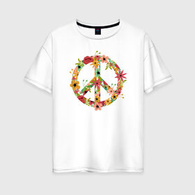 Женская футболка хлопок Oversize с принтом Peace , 100% хлопок | свободный крой, круглый ворот, спущенный рукав, длина до линии бедер
 | 23 | 8 | peace | вип | дизайн | дружба | любовь | мир | мода | новинка | новый год | пис | подарок | природа | стритвир | топ | тренд | цветы