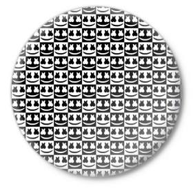Значок с принтом Marshmello Black&White ,  металл | круглая форма, металлическая застежка в виде булавки | black and white | christopher comstock | dj | marshmello | music | диджей | клубная музыка | клубняк | крис комсток | логотип | маршмеллоу | музыка | черно белый