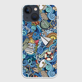 Чехол для iPhone 13 mini с принтом Морской коллаж ,  |  | mari | весло | волны | галька | графика | детский | иллюстрация | канат | карта | картинка | коллаж | компас | корабль | маяк | мода | море | морской | облако | океан | птица | рисунок | рыбы | солнце | стиль