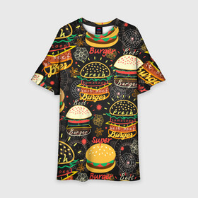 Детское платье 3D с принтом Гамбургеры , 100% полиэстер | прямой силуэт, чуть расширенный к низу. Круглая горловина, на рукавах — воланы | hamburgers | sandwic | булочка | бутерброды | быстрая | гамбургер | гамбургеры | геометрический | графика | еда | зелень | иллюстрация | картинка | кунжут | мода | мясо | надпись | орнамент | рисунок | свежий