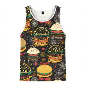 Мужская майка 3D с принтом Гамбургеры , 100% полиэстер | круглая горловина, приталенный силуэт, длина до линии бедра. Пройма и горловина окантованы тонкой бейкой | Тематика изображения на принте: hamburgers | sandwic | булочка | бутерброды | быстрая | гамбургер | гамбургеры | геометрический | графика | еда | зелень | иллюстрация | картинка | кунжут | мода | мясо | надпись | орнамент | рисунок | свежий