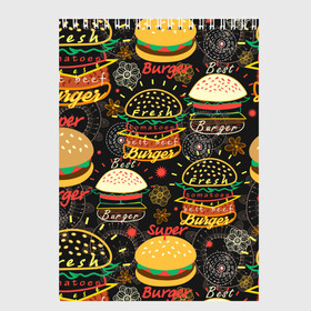 Скетчбук с принтом Гамбургеры , 100% бумага
 | 48 листов, плотность листов — 100 г/м2, плотность картонной обложки — 250 г/м2. Листы скреплены сверху удобной пружинной спиралью | Тематика изображения на принте: hamburgers | sandwic | булочка | бутерброды | быстрая | гамбургер | гамбургеры | геометрический | графика | еда | зелень | иллюстрация | картинка | кунжут | мода | мясо | надпись | орнамент | рисунок | свежий