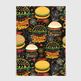Постер с принтом Гамбургеры , 100% бумага
 | бумага, плотность 150 мг. Матовая, но за счет высокого коэффициента гладкости имеет небольшой блеск и дает на свету блики, но в отличии от глянцевой бумаги не покрыта лаком | hamburgers | sandwic | булочка | бутерброды | быстрая | гамбургер | гамбургеры | геометрический | графика | еда | зелень | иллюстрация | картинка | кунжут | мода | мясо | надпись | орнамент | рисунок | свежий