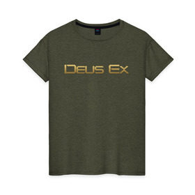 Женская футболка хлопок с принтом DEUS EX , 100% хлопок | прямой крой, круглый вырез горловины, длина до линии бедер, слегка спущенное плечо | cyberpunk | deus ex | future | game | будущ | игра | киберпанк
