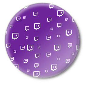Значок с принтом Twitch pattern ,  металл | круглая форма, металлическая застежка в виде булавки | видеоигры | видеостриминг | киберспорт | орнамент | стрим | трансляции | турниры | узор