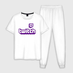 Мужская пижама хлопок с принтом Twitch , 100% хлопок | брюки и футболка прямого кроя, без карманов, на брюках мягкая резинка на поясе и по низу штанин
 | game | gamer | logo | twitch | twitties | игры | логотип | стрим | твитч