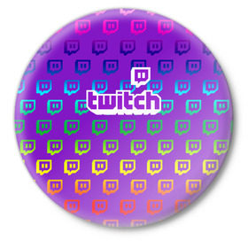 Значок с принтом Twitch ,  металл | круглая форма, металлическая застежка в виде булавки | game | gamer | logo | twitch | twitties | градиент | игры | логотип | стрим | твитч | текстура